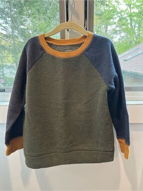 Kids Olive Green Raglan Sweater with Mustard Trim